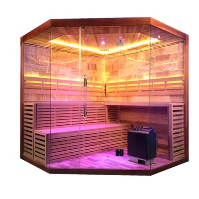 Phòng xông hơi khô Hemlock / Red Cedar Corner nguyên chất của Canada 6KW 220V với phòng xông hơi đá muối