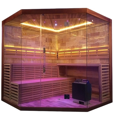 Phòng xông hơi khô Hemlock / Red Cedar Corner nguyên chất của Canada 6KW 220V với phòng xông hơi đá muối
