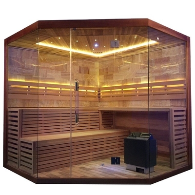 Phòng xông hơi khô Hemlock / Red Cedar Corner nguyên chất của Canada 6KW 220V với phòng xông hơi đá muối